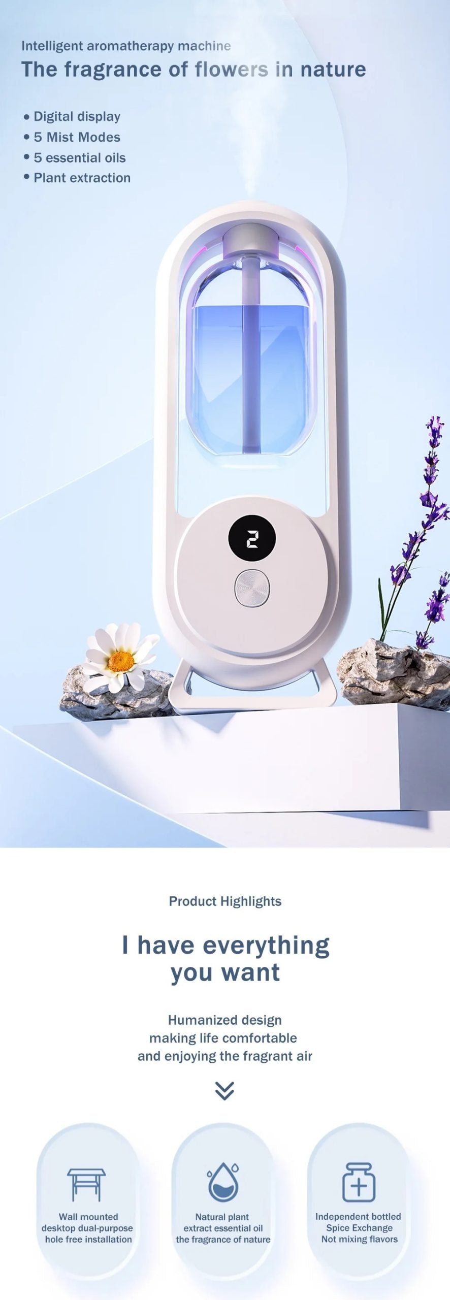 Rechargeable Aroma Diffuser – 5 Modes, 50ml